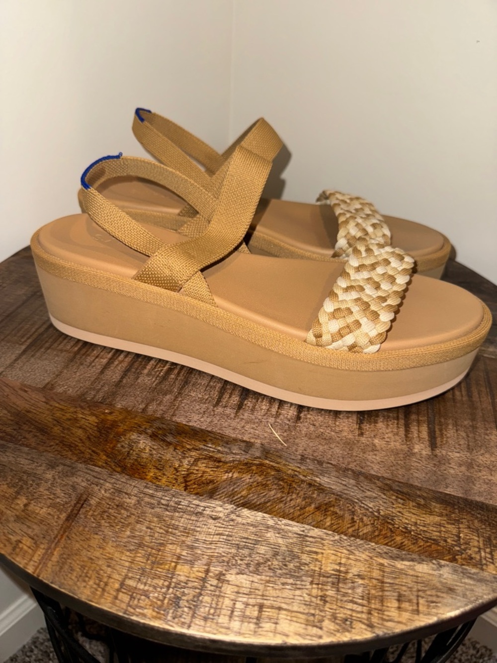 Rothy's Tan and Cream Platform Sandal